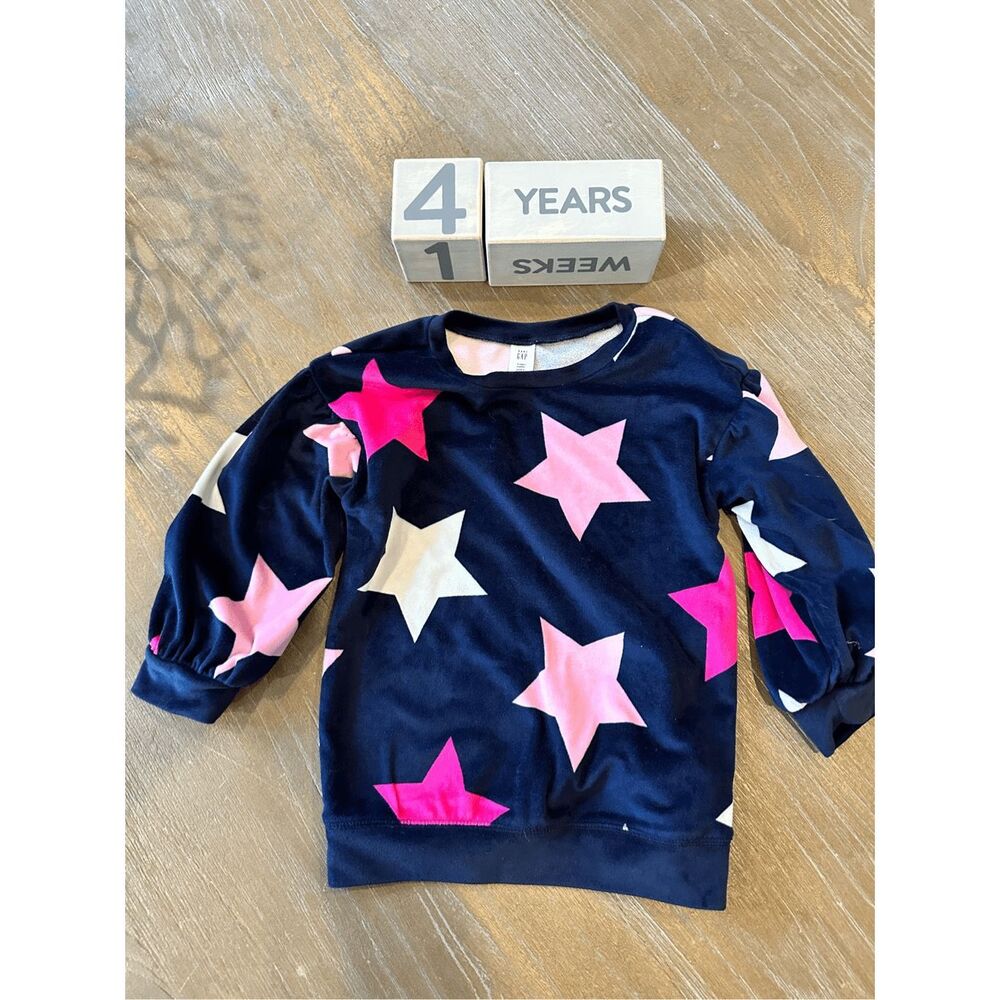 Gap girls sz 4 star balloon sleeve velvet pullover top blue
